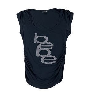 Vintage Y2K Bebe Womens Sleeveless Black Rhinestones Top Cute size Small USA